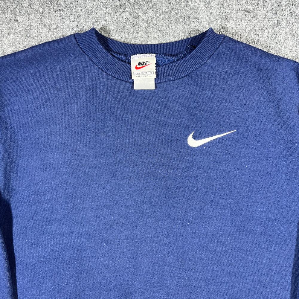 Vintage 90s Nike Mini Swoosh Crewneck Sweatshirt Youth XL Navy